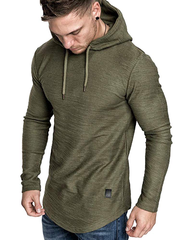 Lexiart Mens Fashion Athletic Hoodies Sport Sweatshirt Solid Color Fleece Pullover Green M - Image 1